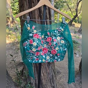 Emerald Green Saree Floral Embroidered Top